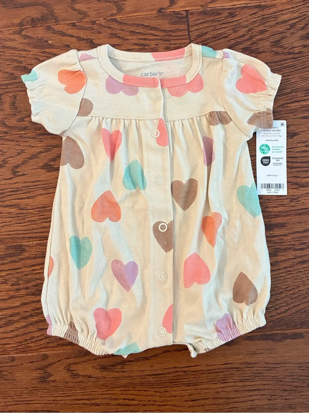 Carter's Cream Baby Bottoms with Pink Heart and Brown Accents